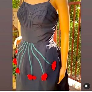 Unique Vintage Black Taffeta Cocktail Dress Size Large